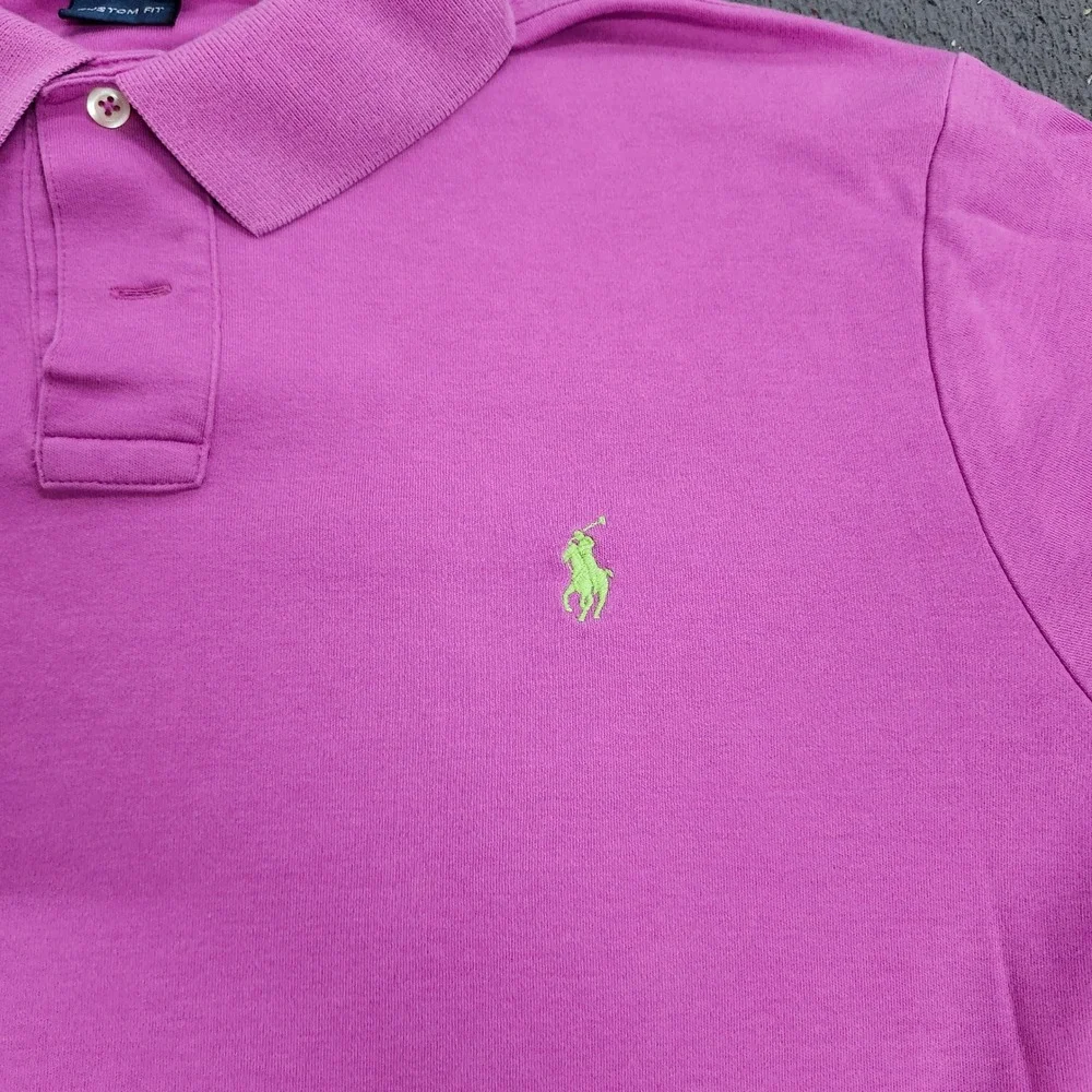 Polo Ralph Lauren Mens Custom Fit Pink Short Sleeve Polo Shirt Large Logo